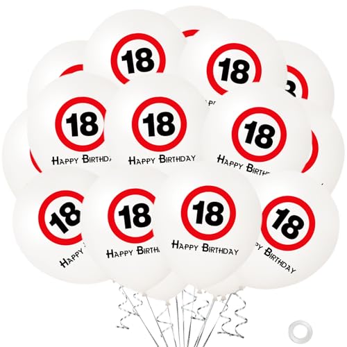 KOBOKO Luftballon 18 Geburtstag Deko, 20 Stk Luftballons Deko 18. Geburtstag Junge Mädchen, Happy Birthday Ballon Geburtstagsdeko 18 Jahre, Verkehrsschild Helium Luftballon 18 Geburtstags Deko Party von Koboko
