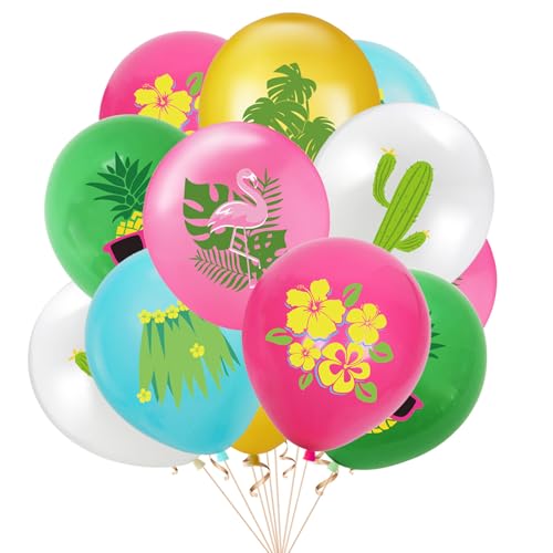 KOBOKO Hawaii Deko Ballons, 24 Stk Hawaii Party Deko Flamingo Luftballons, Sommer deko Tropische Blatt Ananas Hibiskus Luftballon, Hawaii Latex Ballons für Flamingo Deko Geburtstag Hochzeit Babyshower von Koboko