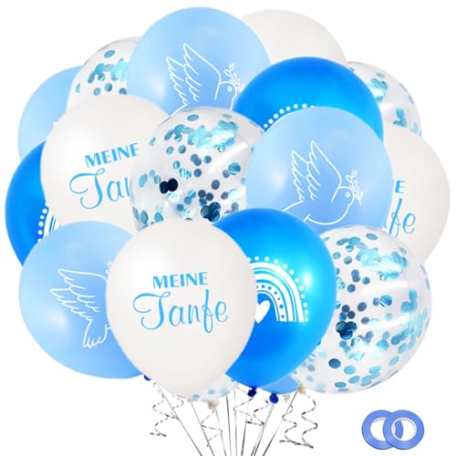 KOBOKO Taufe Deko Junge Blau, 24 Stück Deko Taufe Junge Taufe Luftballon, 12 Zoll Taufdeko Junge Taube Regenbogen Muster Ballons, Kommunion Deko Blau Taufe Ballon, Tauf Deko Luftballons Weiß von Koboko