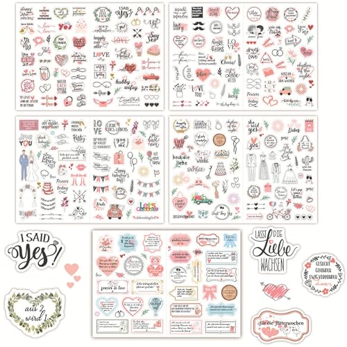 KOBOKO 266 Sticker Hochzeit, Sticker Hochzeit Gästebuch, Hochzeit Aufkleber für Gästebuch, Fotoalbum, Geschenk - Herzliche Deko für Hochzeiten (Deutsch&Englisch, Rosa Stil) von Koboko