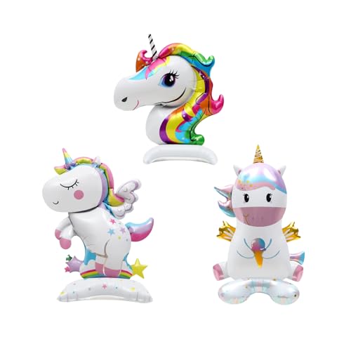 KOBOKO Einhorn Luftballon, 3 Stück Luftballon Einhorn Deko Kindergeburtstag, Einhorn Ballon Stehend, Luftballons Einhorn Deko Mädchen, Einhorn Folienballon Party Deko für Kindergeburtstag Deko Mädchen von Koboko