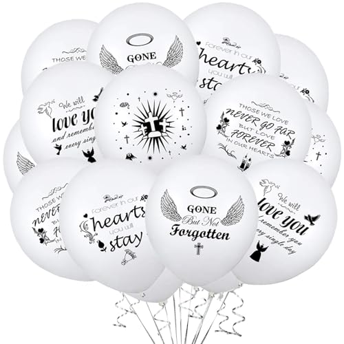 KOBOKO Beerdigung Helium Luftballons Weiß, 30 Stk 12 Zoll Trauerfeier Latexballons, Beerdigung Deko Luftballons weiß, Gedenken Begräbnis Luftballon, Wir Vermissen Dich Ballons Weiße Trauerfeier Deko von Koboko