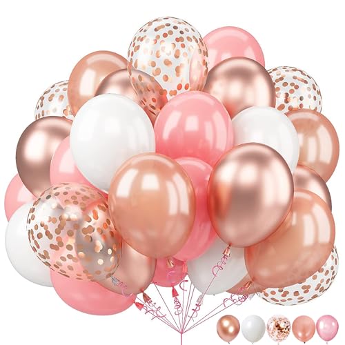 KOBOKO Luftballons Rosa Rosegold, 30 Stk Rosa Luftballons Geburtstag Set, Pastell Ballons Rosegold Geburtstag Deko Mädchen, Weiß Ballon Pink Hochzeitsdeko, Roségold Konfetti Ballons Babyparty Deko von Koboko