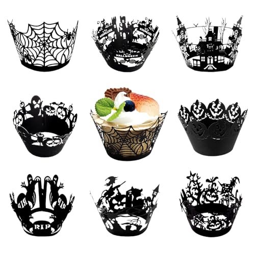 KOBOKO 3D Halloween Cupcake Wrappers,32 Stück Spinnennetz Kuchen Deko Halloween,Fledermäuse Muffins Deko,Hexe Halloween Deko Torte,Muffinförmchen Halloween Party Deko,Spinne Cupcake Toppers Papier KOBOKO 3D Halloween Cupcake Wrappers,32 Stück Spinnennetz Kuchen Deko Halloween,Fledermäuse Muffins Deko,Hexe Halloween Deko Torte,Muffinförmchen Halloween Party Deko,Spinne Cupcake Toppers Papier von Koboko