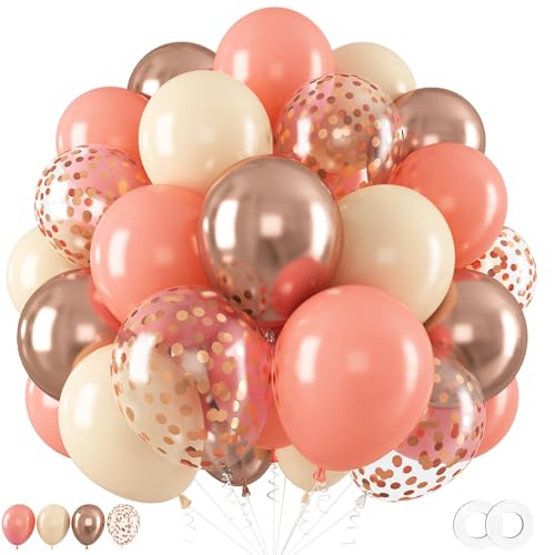 KOBOKO Luftballons Rosa Rosegold, 50 Stk Rosa Luftballons Pastell Geburtstag Deko Mädchen, Beige Ballons Geburtstag, Pink Balloons Deko Taufe Mädchen, Konfetti Ballons Rosegold Hochzeit Babyparty Deko von Koboko