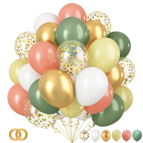KOBOKO Luftballons Grün Rosa, 50 Stück Rosa Grüne Luftballons Geburtstag Set, Weiß Ballons Geburtstag, Retro Deko Salbeigrün Ballon Gold, Konfetti Ballons Gold für Taufe Hochzeit Babyparty Party Deko von Koboko