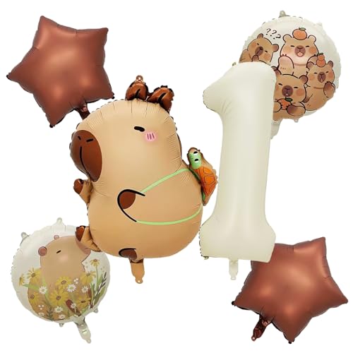 KOBOKO Capybara Luftballon 1. Geburtstag, 6 Stk Folienballon Geburtstagsdeko 1 Jahr Capybara set, Ballon 1 Geburtstag Mädchen Junge, Capibara Ballons Erster Geburtstags Anime Thema Kinderparty Deko KOBOKO Capybara Luftballon 1. Geburtstag, 6 Stk Folienballon Geburtstagsdeko 1 Jahr Capybara set, Ballon 1 Geburtstag Mädchen Junge, Capibara Ballons Erster Geburtstags Anime Thema Kinderparty Deko von Koboko