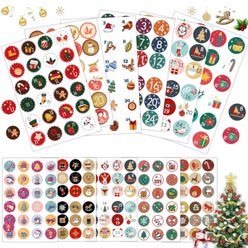 KOBOKO Aufkleber Weihnachten,240Stk 4,5cm Rund Sticker Weihnachten,Selbstklebend Aufkleber zum Beschriften für Weihnachten Geschenkverpackungen Umschlag DIY Dekoration usw.(Zahlenaufkleber 1 bis 24) von Koboko