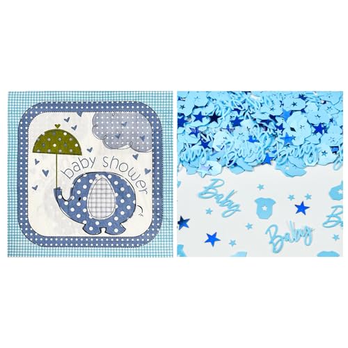 KOBOKO 20 Stück Servietten Babyparty Deko Junge,15g Baby Shower Deko Konfetti,Servietten Kindergeburtstag,Babyshowerparty Deko Papierservietten,Einweg Servietten für Taufe Babyshower Babyparty Deko von Koboko