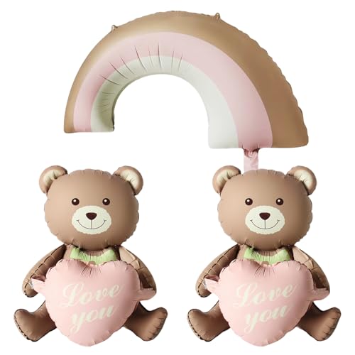 KOBOKO Bär Geburtstag Deko, Bär Folienballon Geburtstagsdeko Mädchen, Bär Luftballon Tiere Ballons, Bären Tier Luftballons Baby, Bär Regenbogen Ballons Rosa für Kindergeburtstag Babyparty Deko von Koboko