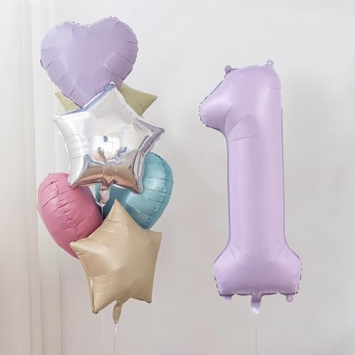 KOBOKO Lila Luftballons 1.Geburtstag, 7 Stück Pastell Ballon 1 Geburtstag, Luftballon Bunt Geburtstagsdeko 1 Jahr Mädchen, Baby 1 Jahr Deko Luftballons Lila, 40 Zoll Folienballon 1 für Babyparty Deko KOBOKO Lila Luftballons 1.Geburtstag, 7 Stück Pastell Ballon 1 Geburtstag, Luftballon Bunt Geburtstagsdeko 1 Jahr Mädchen, Baby 1 Jahr Deko Luftballons Lila, 40 Zoll Folienballon 1 für Babyparty Deko von Koboko