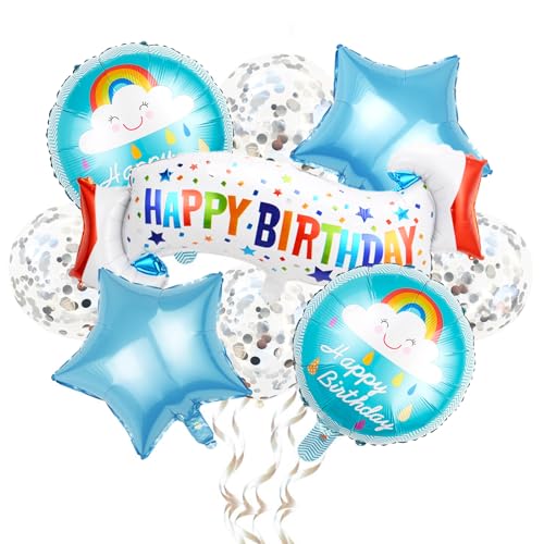 KOBOKO Happy Birthday Ballon Set, 9 Stück Happy Birthday Folienballon Geburtstag Junge Mädchen, Konfetti Luftballons Geburtstag Deko, Regenbogen Stern Helium Ballons Geburtstag für Kinder Party Deko KOBOKO Happy Birthday Ballon Set, 9 Stück Happy Birthday Folienballon Geburtstag Junge Mädchen, Konfetti Luftballons Geburtstag Deko, Regenbogen Stern Helium Ballons Geburtstag für Kinder Party Deko von Koboko
