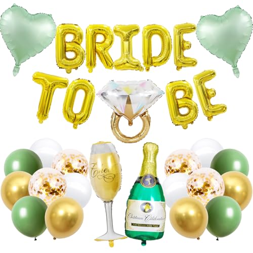 KOBOKO Bride to Be Deko Ballons, Junggesellenabschied Frauen Deko Luftballons Grün Gold, Jga Deko Frauen Folienballons, Bride to Be Ballon für Brautparty,Bachelorette Party Deko,Jga Accessoires Frauen von Koboko