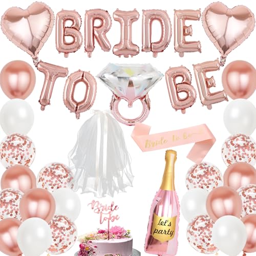 KOBOKO Bride to Be Deko Junggesellenabschied Frauen Set, Bride to Be Ballon Rosegold Jga deko, Bride to Be Luftballons Jga Accessoires Frauen, Bride Ballon für JGA, Brautparty, Bachelorette Party Deko von Koboko