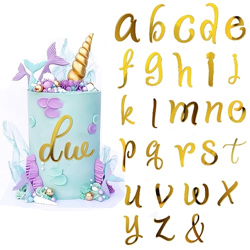 KOBOKO Cake Topper Personalisiert Buchstaben Deko Torte Gold Kuchen Dekoration Geburtstag Acryl, A-Z Tortendeko Kleinbuchstaben Tortenaufsatz Set für Hochzeit Jubiläum Party von Koboko