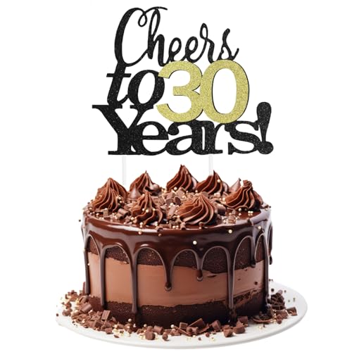 KOBOKOK "Cheers to 30 Years " Cake Topper, 30 Tortendeko Geburtstag, 30 Geburtstag Hochzeit Jahrestag, 30 Party Kuchen Dekoendeko, Geeignet für Partydekoration, Jubiläumsfeiern von Koboko