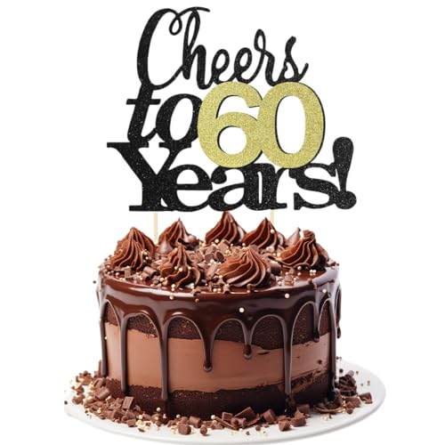 KOBOKOK "Cheers to 60 Years " Cake Topper, 60 Tortendeko Geburtstag, 60 Geburtstag Hochzeit Jahrestag, 60 Party Kuchen Dekoendeko, Geeignet für Partydekoration, Jubiläumsfeiern von Koboko