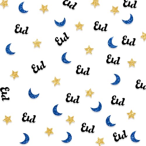 KOBOKO Eid Ramadan Deko Konfetti,100 Stück Streudeko Ramadan Mubarak Schwarz Gold,Islamische Deko Konfetti,Eid Mubarak Party Dekoration,Glitzer Confetti für Eid Islamische Dekoration (Blau-Gold) von Koboko