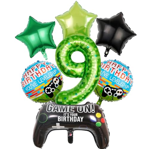 KOBOKO Gaming Geburtstagsballon-Set, 9. Geburtstag, Game Controller Design mit Sternen, 7-teilig von Koboko