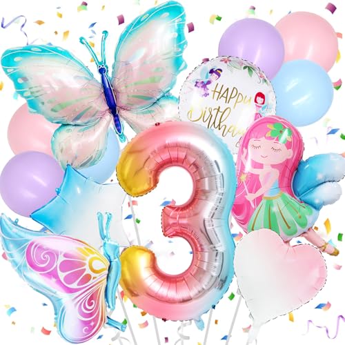 KOBOKO Schmetterling Deko Geburtstag 3 Jahre Mädchen, Schmetterling Luftballon 3. Geburtstag, Feen Geburtstagsdeko 3 Jahre Mädchen, Schmetterlinge Folienballon 3 Jahr für KinderJubiläum Party Deko KOBOKO Schmetterling Deko Geburtstag 3 Jahre Mädchen, Schmetterling Luftballon 3. Geburtstag, Feen Geburtstagsdeko 3 Jahre Mädchen, Schmetterlinge Folienballon 3 Jahr für KinderJubiläum Party Deko von Koboko