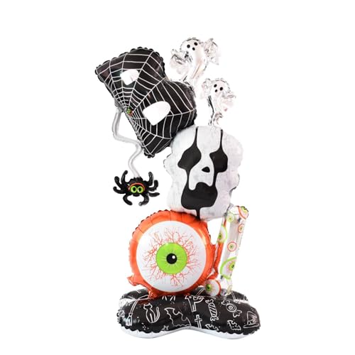 KOBOKO Halloween Folienballon Set, Spinnennetz, Geister und Augapfel Design, Gruseliges Partyzubehör, Schwarz-Weiß-Orange von Koboko