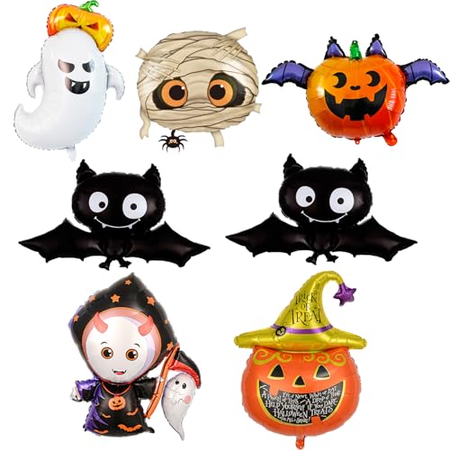 KOBOKO Halloween Folienballons Set, 7 Stück, Geist, Mumie, Kürbis, Fledermäuse und Hexenhut Designs, Party Dekoration KOBOKO Halloween Folienballons Set, 7 Stück, Geist, Mumie, Kürbis, Fledermäuse und Hexenhut Designs, Party Dekoration von Koboko
