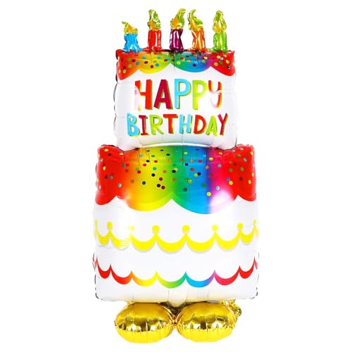 KOBOKO Happy Birthday Ballon Torten, Happy Birthday Luftballon Stehend, XXL Folienballon Geburtstag, Helium Ballons Geburtstag Groß Geburtstagsdeko, Kuchen Folienballon für Kindergeburtstag Party Deko von Koboko