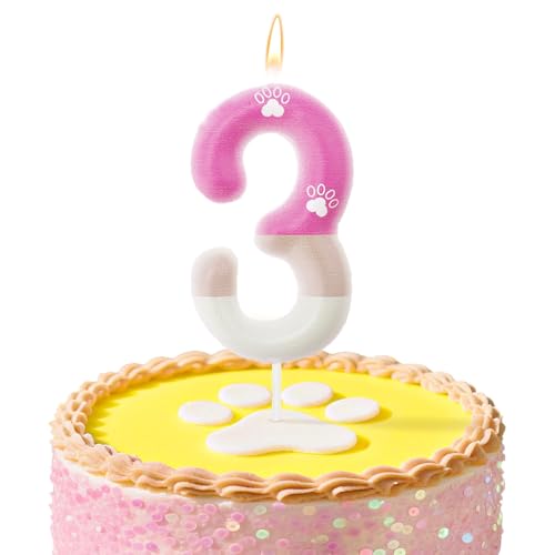 KOBOKO Hund Kerze 3 Geburtstag Mädchen, Hunde Geburtstagskerze 3, Rosa Geburtstag Kerze 3 mit Hundepfoten-Motiv, Hund Geburtstagskerzen Zahlen 3 Jahre, Zahlen Kerzen 3 Tortendeko Geburtstage Kinder KOBOKO Hund Kerze 3 Geburtstag Mädchen, Hunde Geburtstagskerze 3, Rosa Geburtstag Kerze 3 mit Hundepfoten-Motiv, Hund Geburtstagskerzen Zahlen 3 Jahre, Zahlen Kerzen 3 Tortendeko Geburtstage Kinder von Koboko