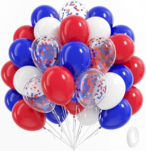 KOBOKO Latex-Luftballons Set, 50 Stück, Rot-Weiß-Blau mit Konfetti-Design, Patriotische Dekorationen von Koboko