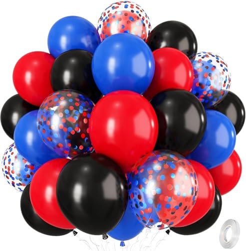 KOBOKO Latex-Luftballons Set, 50 Stück in Rot, Blau und Schwarz mit Konfetti-Ballons, Band inklusive von Koboko