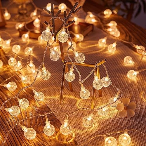 KOBOKO Lichterkette Kristall Kugeln mit 2 Modi, 3M 20 LED Kristall Crackle Kugeln Lichterkette Batteriebetrieben, Lichterkette Innen für Veihnachten, Geburtstag, Schlafzimmer, Garten (Warmes Licht) von Koboko