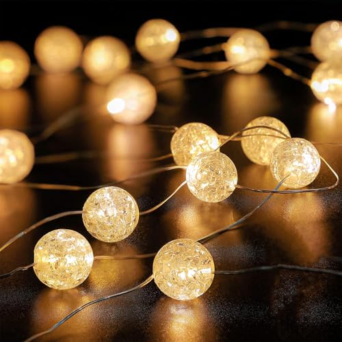 KOBOKO Lichterkette Kristall Kugeln mit 2 Modi, 3M 30 LED Kristall Crackle Kugeln Lichterkette Batteriebetrieben, Lichterkette Innen für Hochzeit, Weihnachten, Geburtstag, Schlafzimmer, Garten, Balkon von Koboko