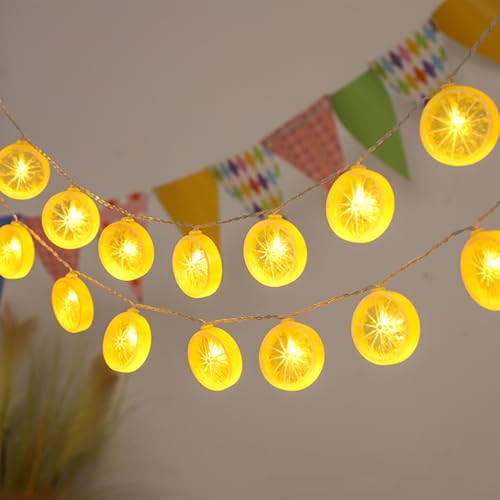 KOBOKO Lichterkette Zitronen Deko, 3M 20 LED Zitronendeko-Lichterketten, Lichterkette Batterie, Party Lichterkette, Dekorative Lichter für Schlafzimmer, Party, Karneval, Innen und Außen (Gelb) von Koboko