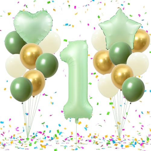 KOBOKO Luftballon 1. Geburtstag Junge, 18 Stk 40 Zoll Olivgrün Zahl Folienballon 1 Geburtstag, Grün Gold Beige Luftballons Geburtstag 1 Junge Mädchen, Herz Stern Helium Ballons Geburtstagsdeko 1 Jahr KOBOKO Luftballon 1. Geburtstag Junge, 18 Stk 40 Zoll Olivgrün Zahl Folienballon 1 Geburtstag, Grün Gold Beige Luftballons Geburtstag 1 Junge Mädchen, Herz Stern Helium Ballons Geburtstagsdeko 1 Jahr von Koboko