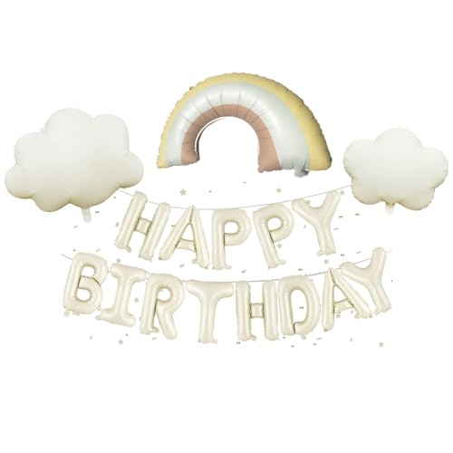 KOBOKO Happy Birthday Ballon Beige, 16 Zoll Happy Birthday Luftballon Girlande Regenbogen Deko Kindergeburtstag, Wolken Folienballon Geburtstag Babyparty Deko, Regenbogen Luftballons Beige Party Deko KOBOKO Happy Birthday Ballon Beige, 16 Zoll Happy Birthday Luftballon Girlande Regenbogen Deko Kindergeburtstag, Wolken Folienballon Geburtstag Babyparty Deko, Regenbogen Luftballons Beige Party Deko von Koboko
