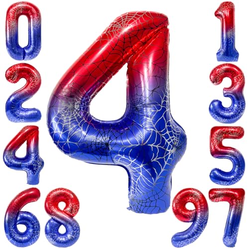 KOBOKO Spidey Geburtstagsdeko 4 Jahre Junge, 40 Zoll Spidey Luftballon 4 Jahre, 101 cm Spidey Folienballon Zahl 4, Spidey Deko Luftballons 4. Geburtstag Junge, Superhelden Deko Ballon 4 Geburtstag von Koboko