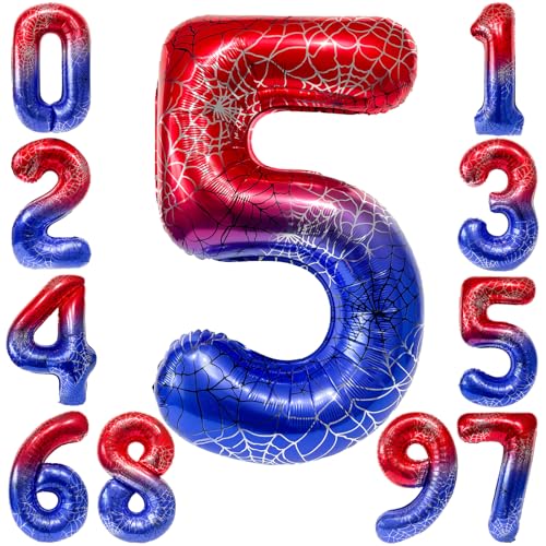 KOBOKO Spider Geburtstagsdeko 5 Jahre Junge, 40 Zoll Spider Luftballon 5 Geburtstag Junge, 101 cm Spidey Folienballon 5 Luftballons Zahl, Spider Deko Ballons Geburtstag 5 Jahre Junge Superhelden Deko von Koboko