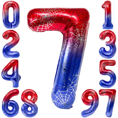 KOBOKO Spidey Deko Luftballon 7. Geburtstag Junge, 40 Zoll Folienballon Zahl 7 Spider Ballon, Spidey Geburtstagsdeko 7 Jahre Junge, Spinnen Ballon 7 Geburtstag Junge, Spidey Luftballons 7 Jahre Junge von Koboko
