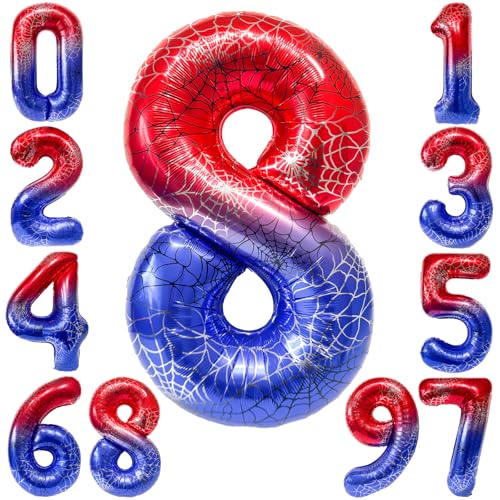KOBOKO Spidey Deko Luftballon 8. Geburtstag Junge, 40 Zoll Zahlen Luftballon 8 Jahre, Folienballon 8 Spidey Geburtstagsdeko 8 Jahre Junge, Spider Ballon 8 Geburtstags, Luftballons Geburtstag 8 Jahr von Koboko