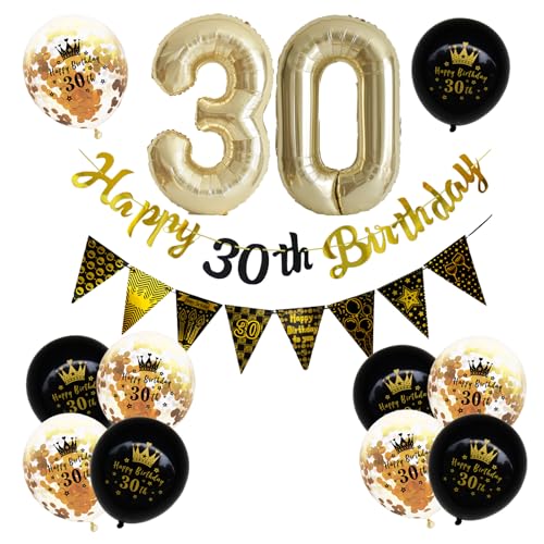 KOBOKO Deko 30 Geburtstag Frau Mann, Luftballons 30. Geburtstag, Luftballon 30 Geburtstags Deko Frauen Männer, Ballon Schwarz Gold 30er Deko Frau, Geburtstagsdeko 30 Jahr mit Happy Birthday Girlande KOBOKO Deko 30 Geburtstag Frau Mann, Luftballons 30. Geburtstag, Luftballon 30 Geburtstags Deko Frauen Männer, Ballon Schwarz Gold 30er Deko Frau, Geburtstagsdeko 30 Jahr mit Happy Birthday Girlande von Koboko