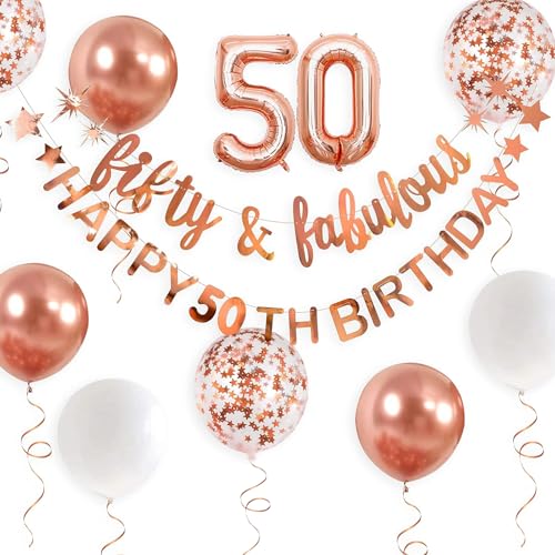 KOBOKO Luftballon 50. Geburtstag Frau Roségold, Deko 50 Geburtstag Luftballons Weiß, Happy Birthday Banner Folienballon 50, Konfetti Ballon 50 Geburtstag Frau Deko, Geburtstagsdeko 50 Jahr Party Deko KOBOKO Luftballon 50. Geburtstag Frau Roségold, Deko 50 Geburtstag Luftballons Weiß, Happy Birthday Banner Folienballon 50, Konfetti Ballon 50 Geburtstag Frau Deko, Geburtstagsdeko 50 Jahr Party Deko von Koboko