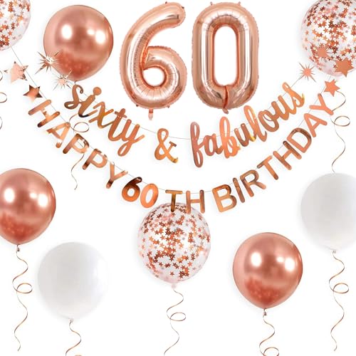 KOBOKO Luftballon 60 Geburtstag Frau, Deko 60. Geburtstag Frau Ballons Roségold, Luftballons 60 Geburtstag Frau Deko, Happy Birthday Banner Folienballon 60, Konfetti Ballon Geburtstagsdeko 60 Jahre KOBOKO Luftballon 60 Geburtstag Frau, Deko 60. Geburtstag Frau Ballons Roségold, Luftballons 60 Geburtstag Frau Deko, Happy Birthday Banner Folienballon 60, Konfetti Ballon Geburtstagsdeko 60 Jahre von Koboko