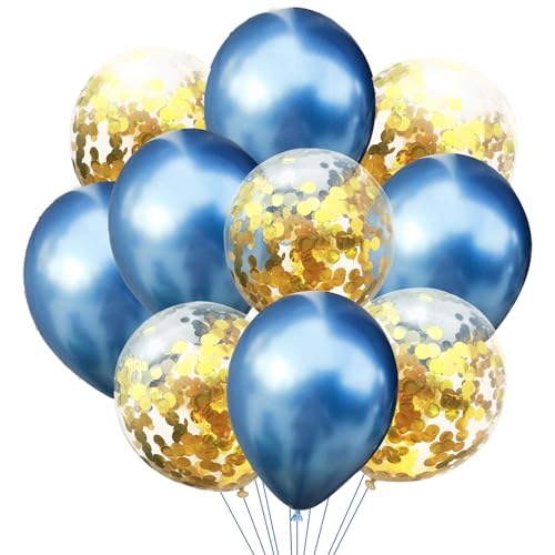 KOBOKO Luftballons Blau Set, 10 Stk Metallic Blaue Konfetti Gold Helium Ballons, Luftballon Geburtstag Junge Deko, Mädchen Goldene Hochzeit KOBOKO Luftballons Blau Set, 10 Stk Metallic Blaue Konfetti Gold Helium Ballons, Luftballon Geburtstag Junge Deko, Mädchen Goldene Hochzeit von Koboko