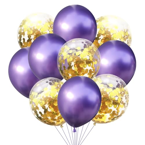 KOBOKO Luftballons Lila Set, 10 Stk Geburtstag Mädchen, Konfetti Gold Ballons Hochzeit Deko, Metallic Helium Ballon Glitzer Party von Koboko