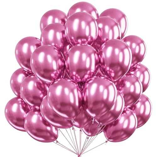 KOBOKO Luftballons Pink Metallic, 50 Stück 12 Zoll Luftballons Metallic Rosa, Pink Balloons Geburtstag Mädchen, Rosarot Helium Ballons Party Deko, Ballons Pinke für Mädchen Geburtstag Hochzeit Deko von Koboko