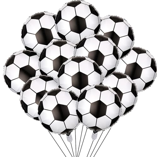 KOBOKO Fußball luftballon,12 Stück Fussball Party luftballon,Fußball Deko Geburtstag,3D Sphärisch Party Fussball Deko Fußball Folienballon für Mann Kinder Junge Geburtstag Sport Fussball Thema von Koboko