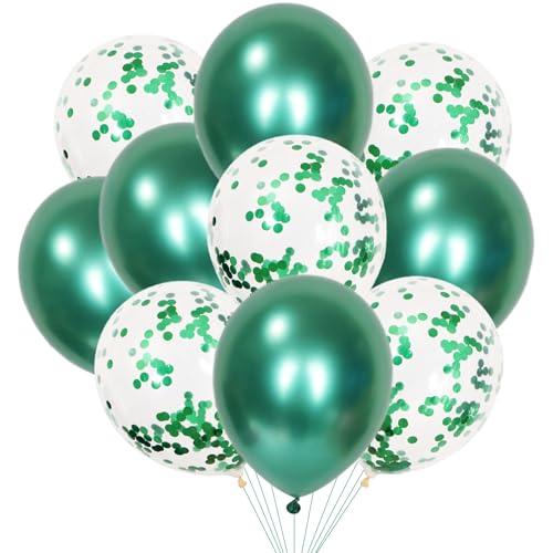 KOBOKO Luftballons Grün Set, 10 Stücke Metallic Grüne Konfetti Ballons, Helium Dunkelgrün Geburtstag Deko, Hochzeit Party Deko, Kindergeburtstag von Koboko