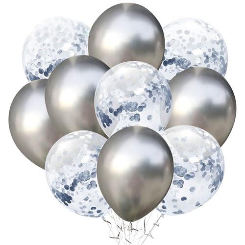 KOBOKO 10 Stücke Luftballons Silber Set, Silberne Luftballons Hochzeit 30cm, Konfetti Silber Helium Ballons Hochzeit, Silberhochzeit Deko Luftballons Metallic, Silber Ballons Deko Geburtstag von Koboko