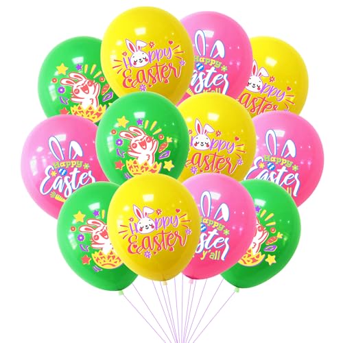KOBOKO Hase Luftballon Ostern Deko, 12 Stk Osterhasen Luftballons Osterdeko, Hasen Helium Ballons Geburtstag Deko, Ostern Ballons Bunte für Hasen Thema Party Deko, Kindergeburtstag Ostern Party Deko von Koboko