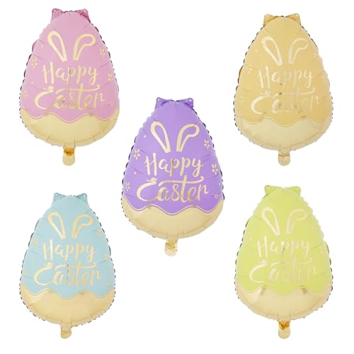 KOBOKO Ostern Deko Folienballon, 5 Stück Ostereier Luftballon Osterdeko, Osterhase Ballon Ostern Kindergeburtstag Deko, Bunte Helium Ballons Hase Ostereier Deko für Ostern Party Deko Babyparty von Koboko
